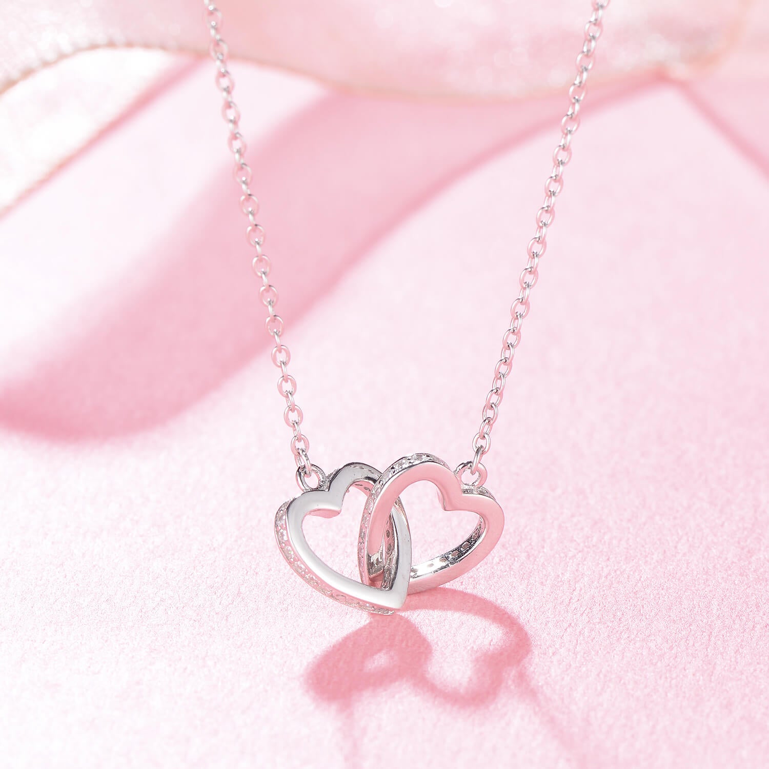 Joined Hearts Rhodium Finish | Jewellery With Love