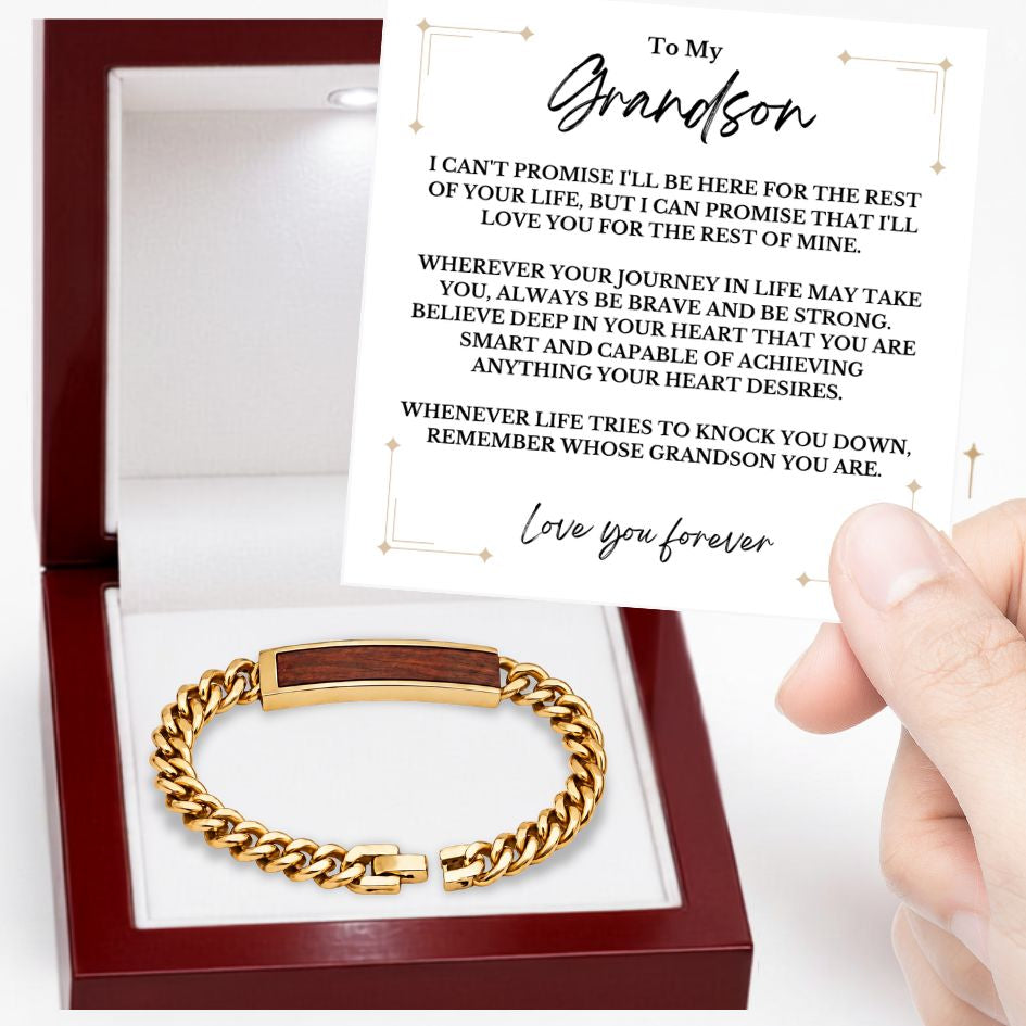 To My Grandson Golden/Steel Bubinga Bracelet BubGD1