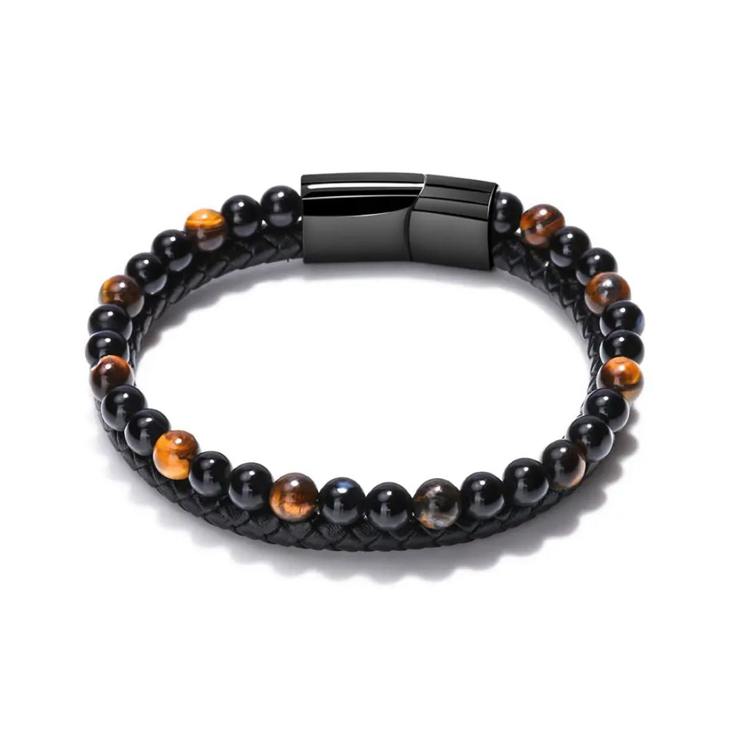 JWL Men's Bracelet - Leather and Bead Bracelet