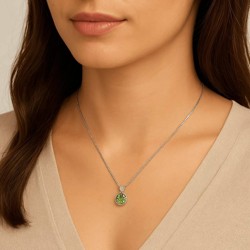 Classic Round Peridot Green Solitaire Pendant