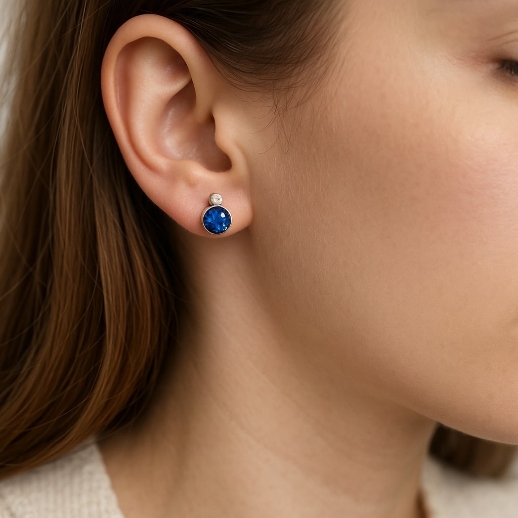 Classic Round Round Sapphire Blue Austrian Crystal Solitaire Earrings