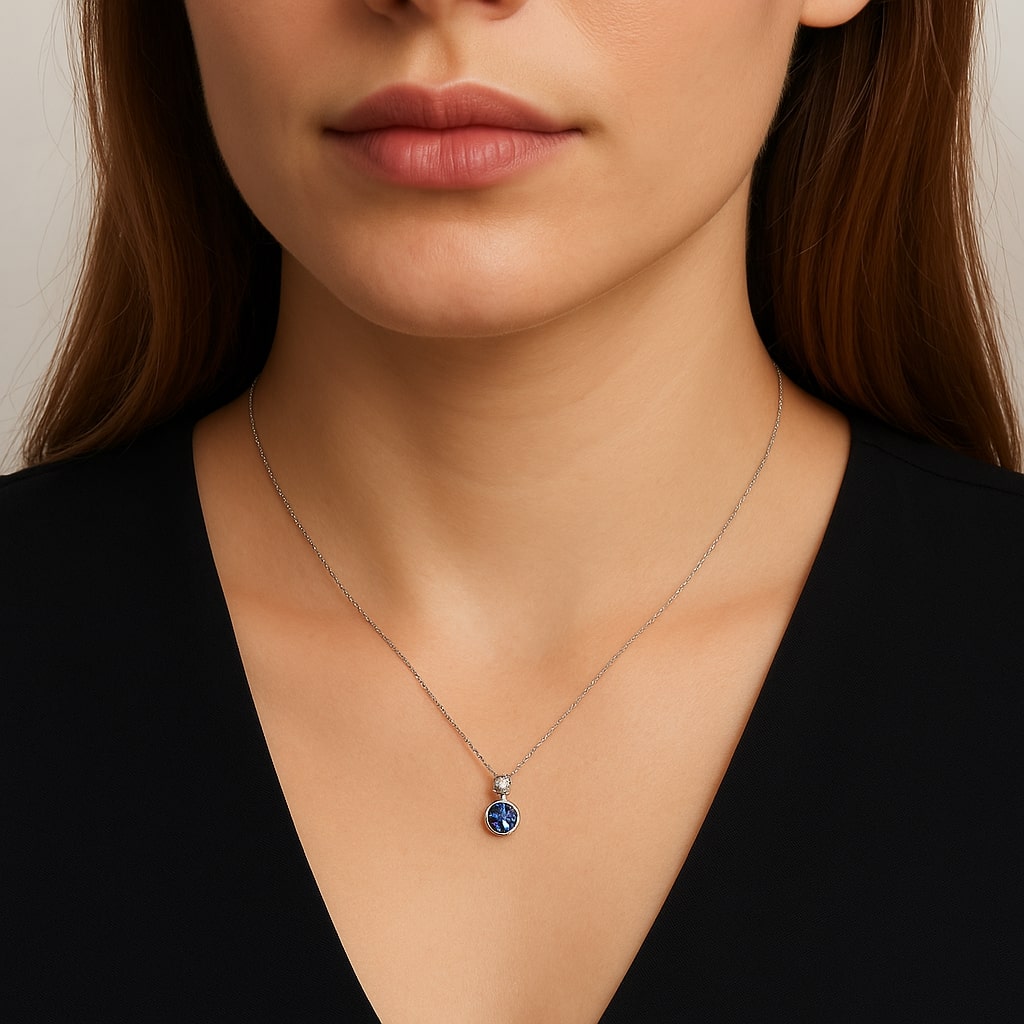 Classic Round Sapphire Blue Solitaire Pendant