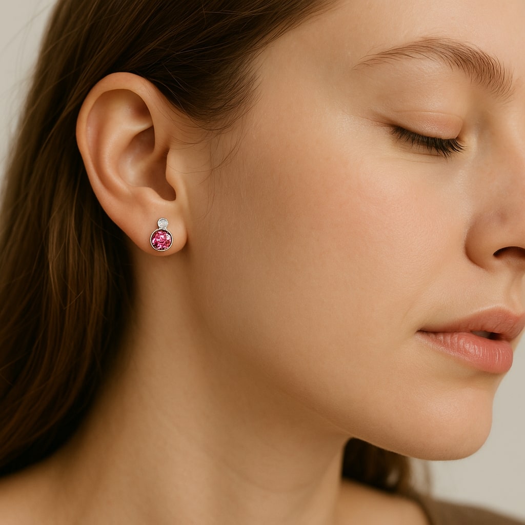 Classic Round Round Tourmaline Pink Austrian Crystal Solitaire Earrings