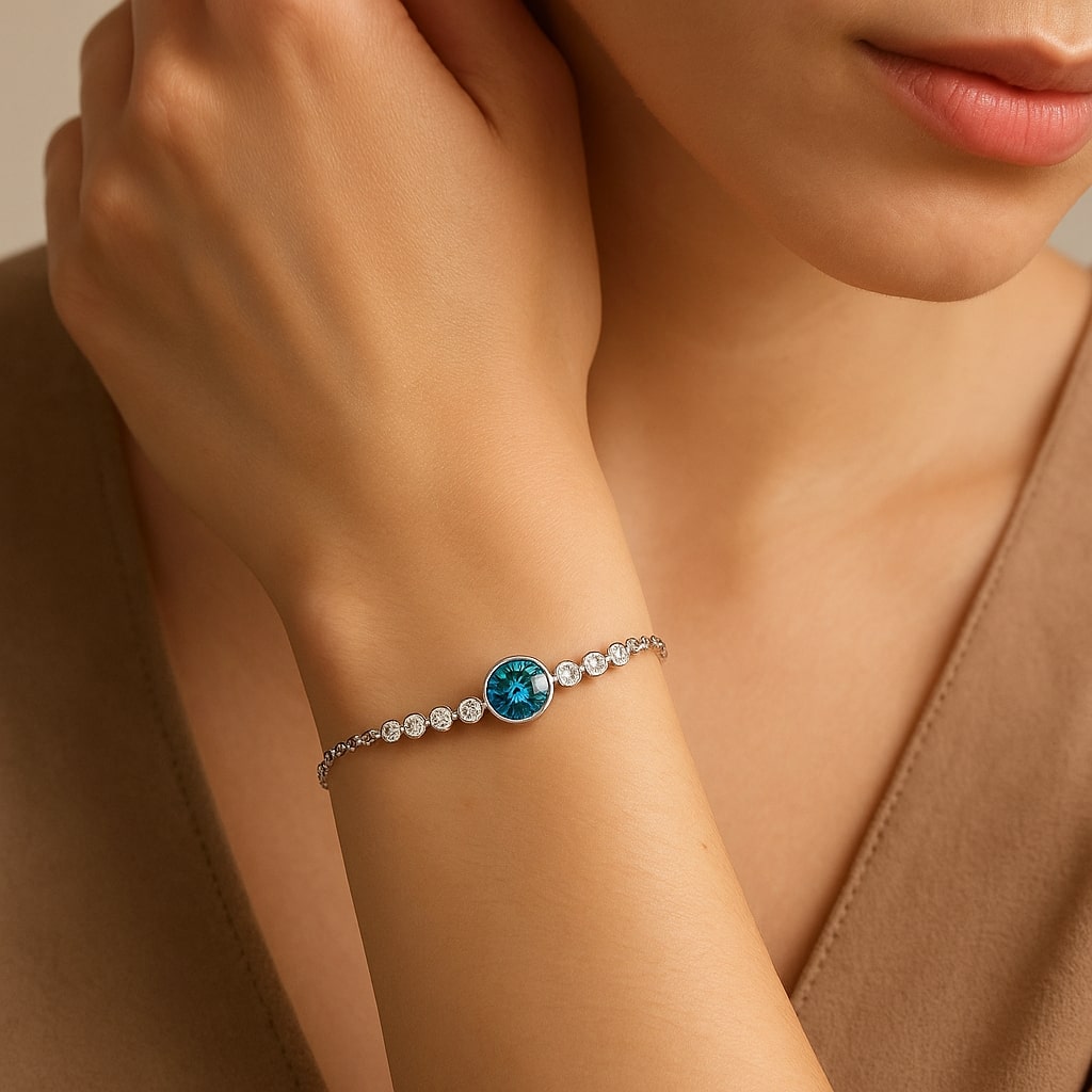 Round Topaz Blue Chain Bracelet