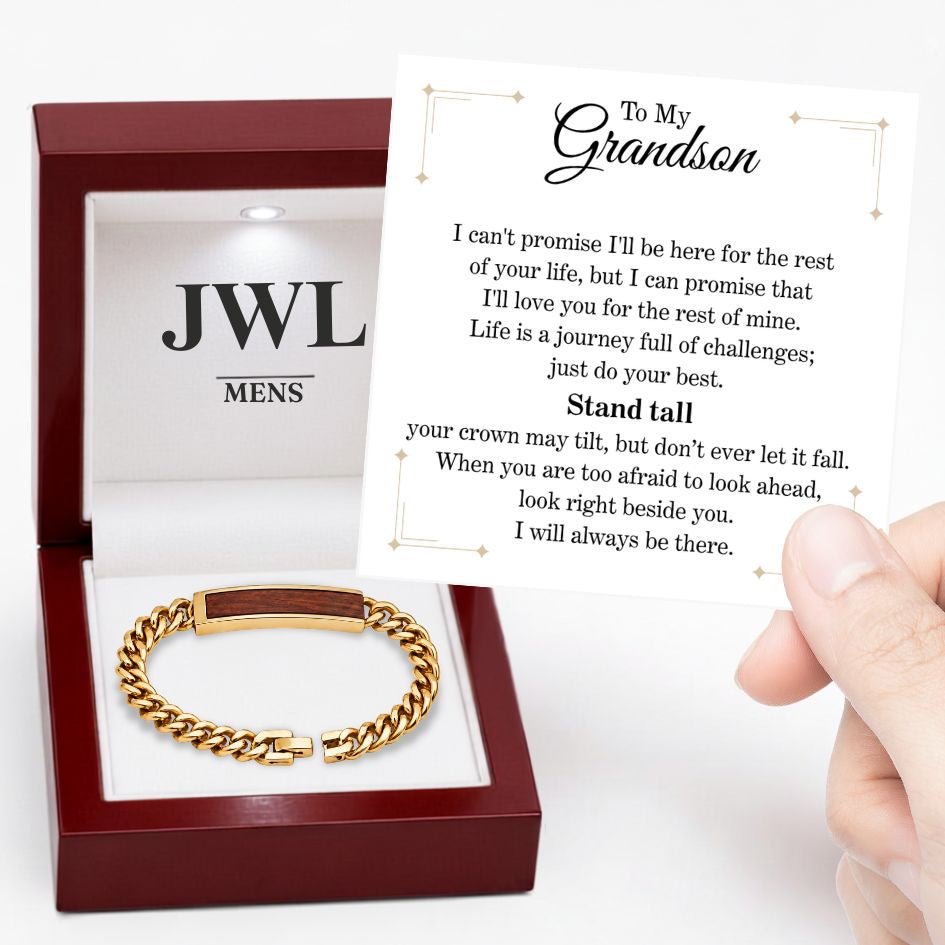 To My Grandson Golden/Steel Bubinga Bracelet BubGD3