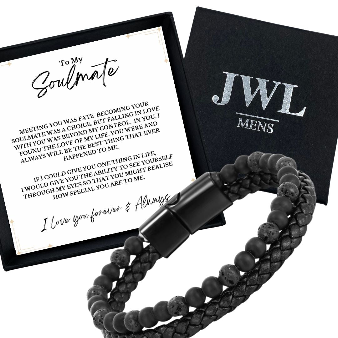 Son/Soulmate Leather and Bead Bracelet - JWL Men's Bracelet - 21cm