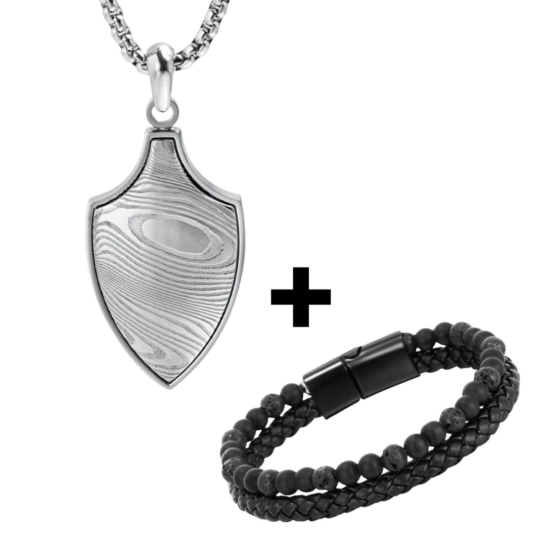 Mens Guardian Shield Necklace + FREE Bracelet M101