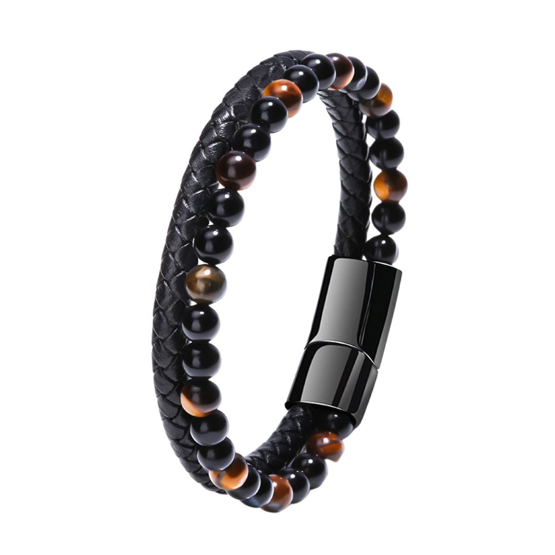 JWL Men's Bracelet - Leather and Bead Bracelet