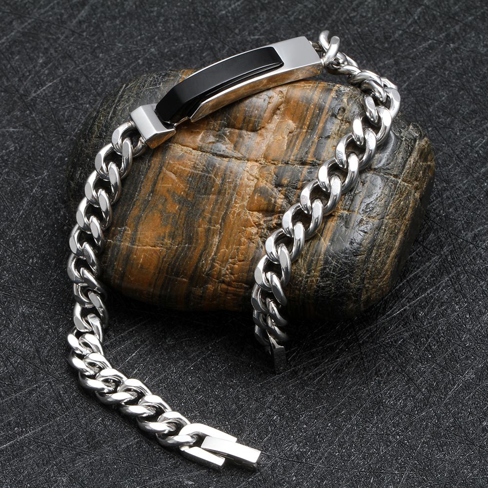 Obsidian-Black Curb-Chain Bracelet Steel or IP Gold