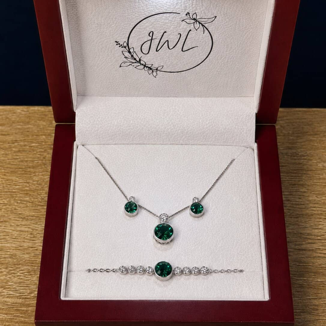 3-Piece Emerald Green Crystal Jewellery Gift Set
