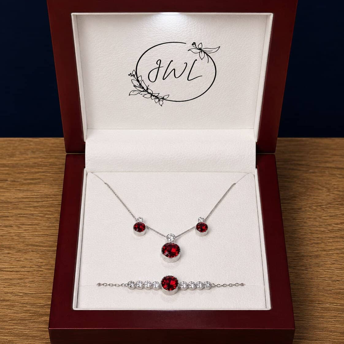 3-Piece Garnet Red Crystal Jewellery Gift Set