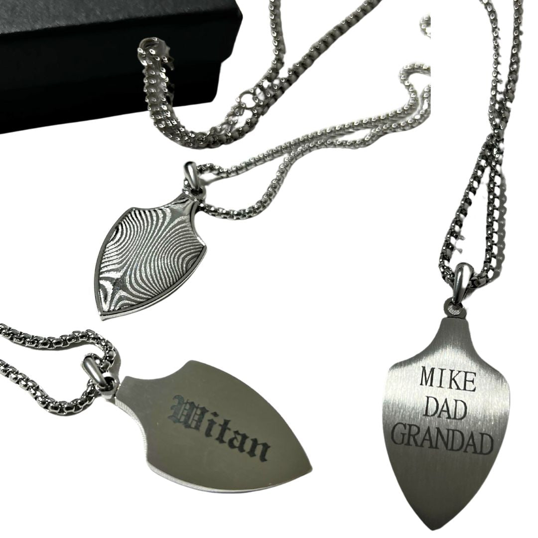 To My Wonderful Dad Damascus Steel Shield Necklace