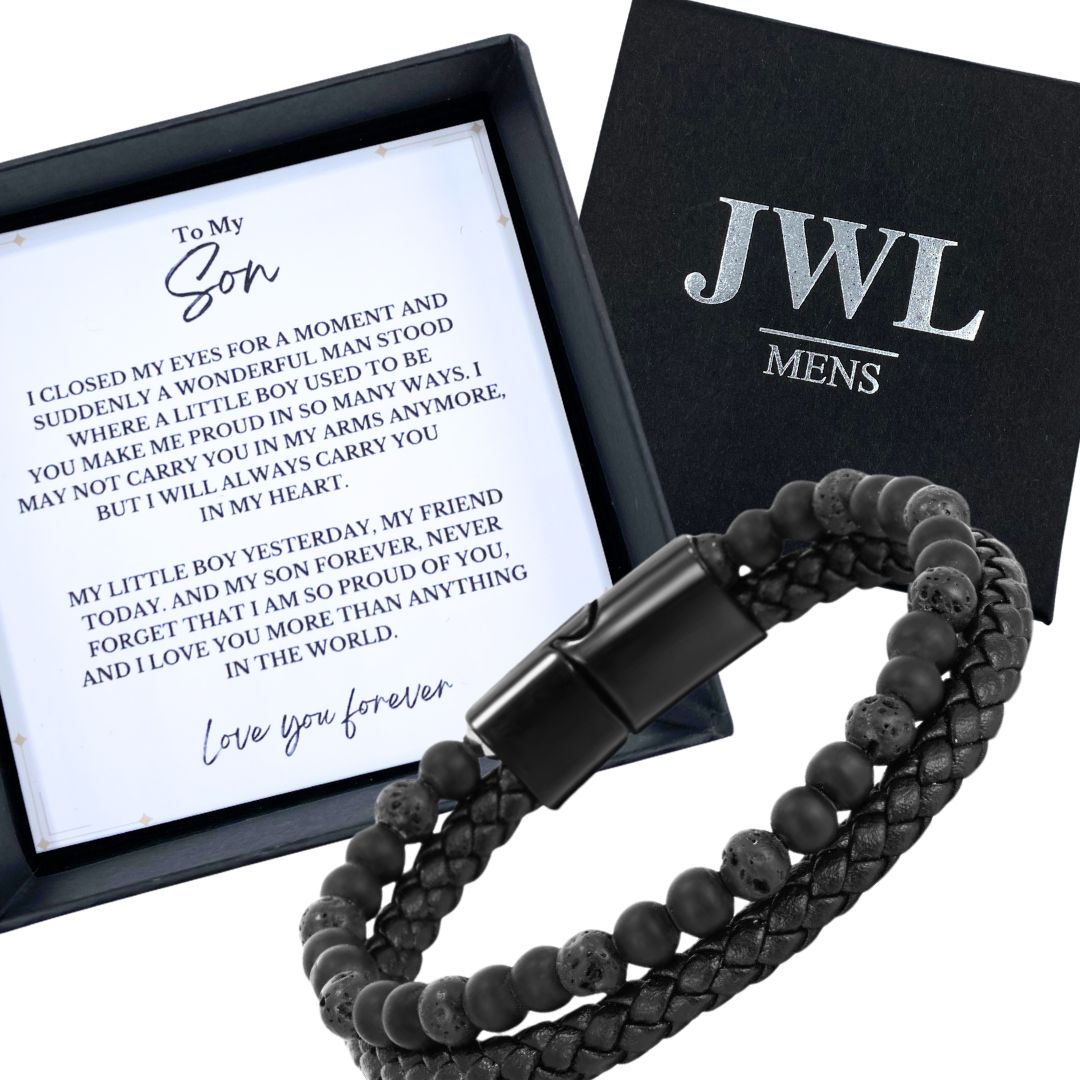 Son/Soulmate Leather and Bead Bracelet - JWL Men's Bracelet - 21cm