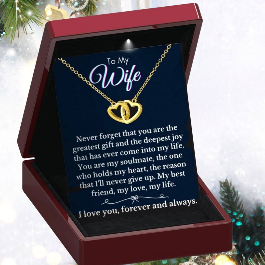 To My Wife 'Greatest Gift' - Interlocking Silver or Gold Vermeil Hearts Necklace WF11