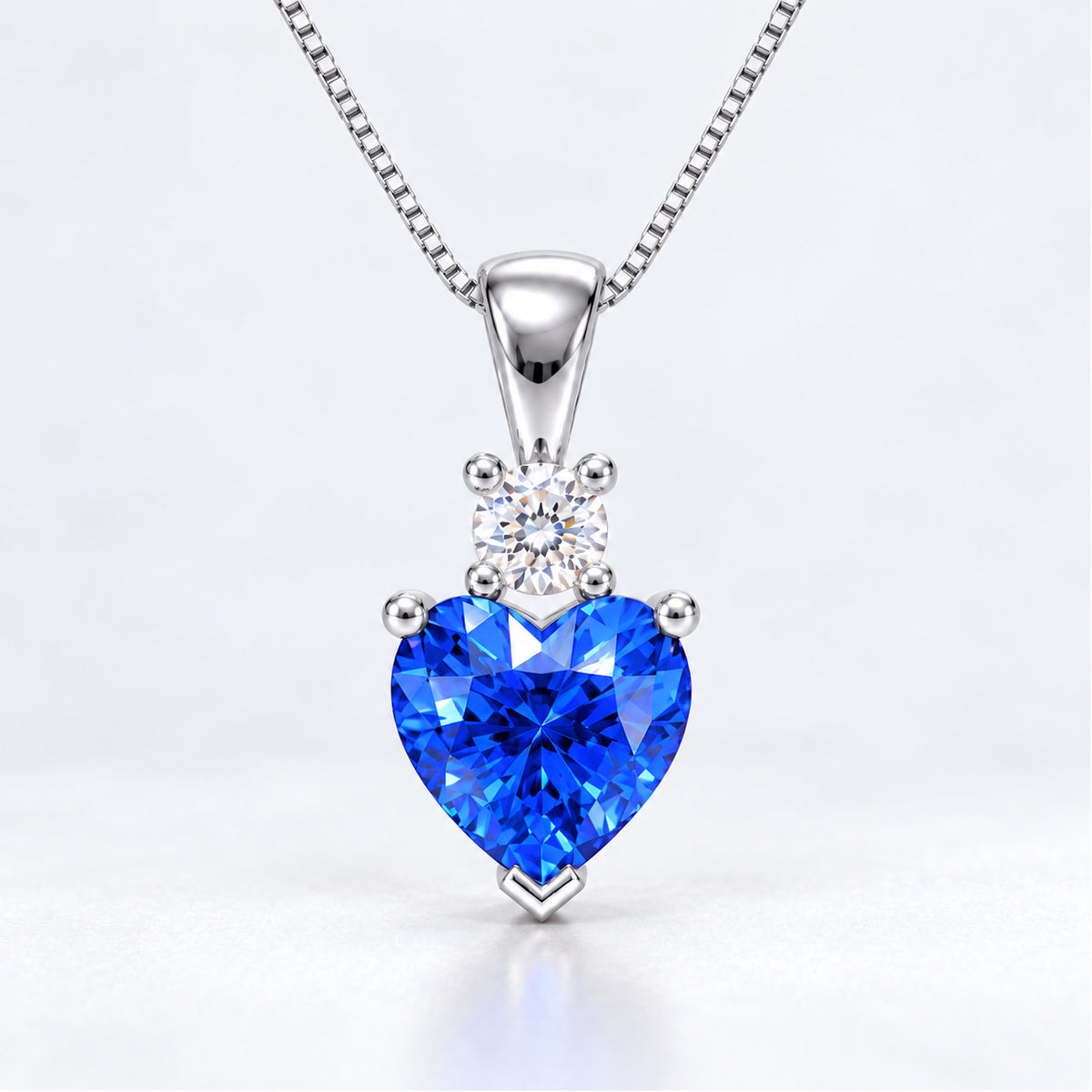 1.77ct Lab-Grown Blue Sapphire Heart Pendant Necklace