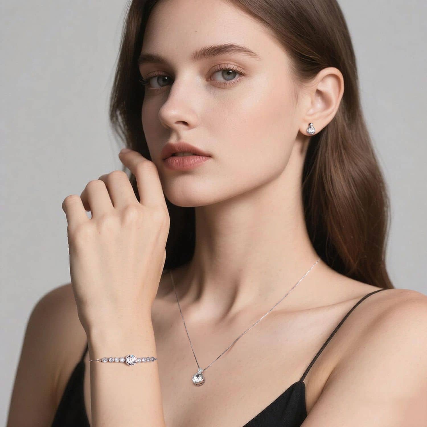 Klassieke Diamantwitte Solitaire Sieradenset met Oostenrijkse Kristallen - Geboortesteen April (April Birthstone)