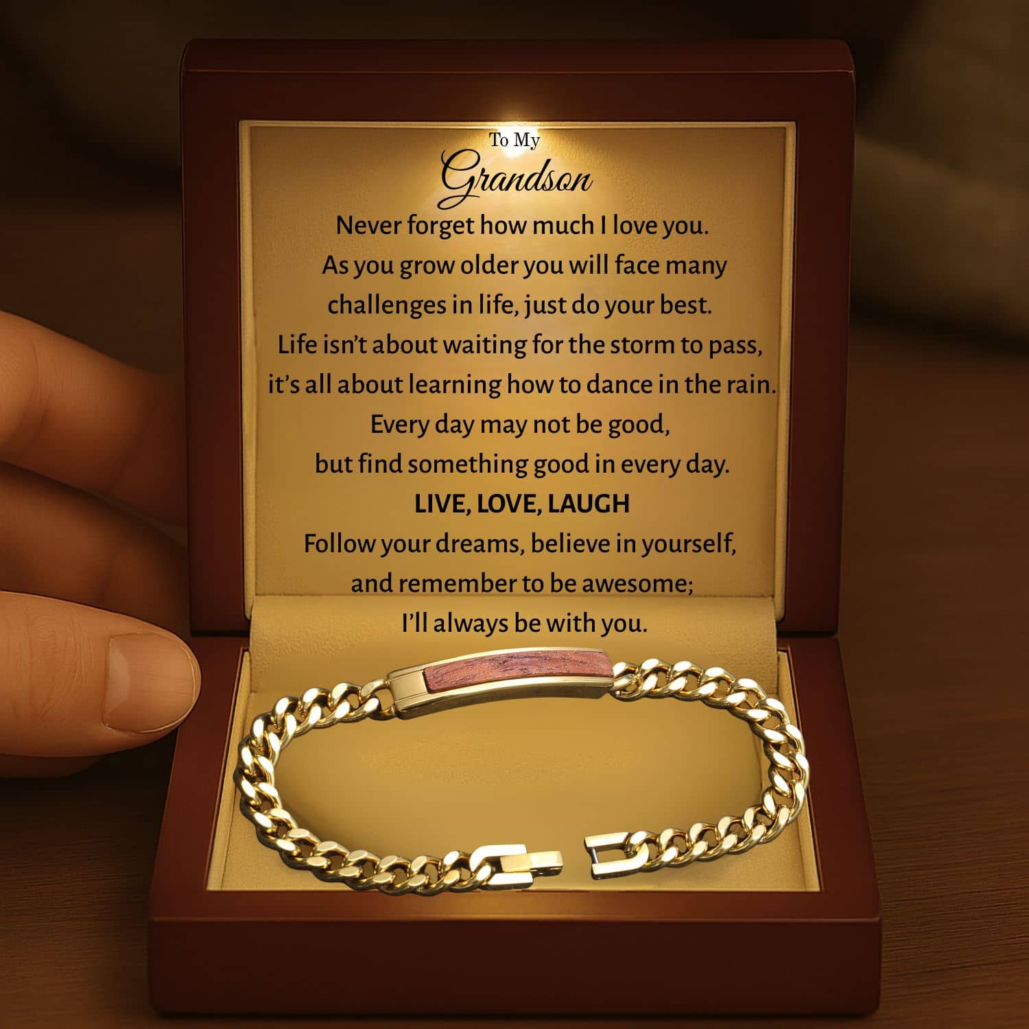 To My Grandson Golden/Steel Bubinga Bracelet BubGD2