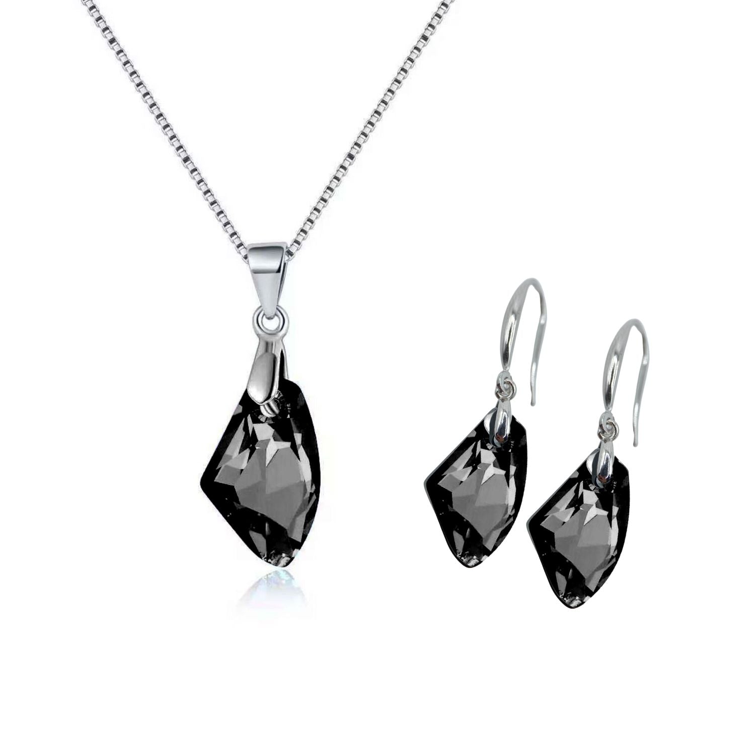 Obsidian Black Teardrop Crystal Set - Necklace & Earrings - Made with Austrian Crystals