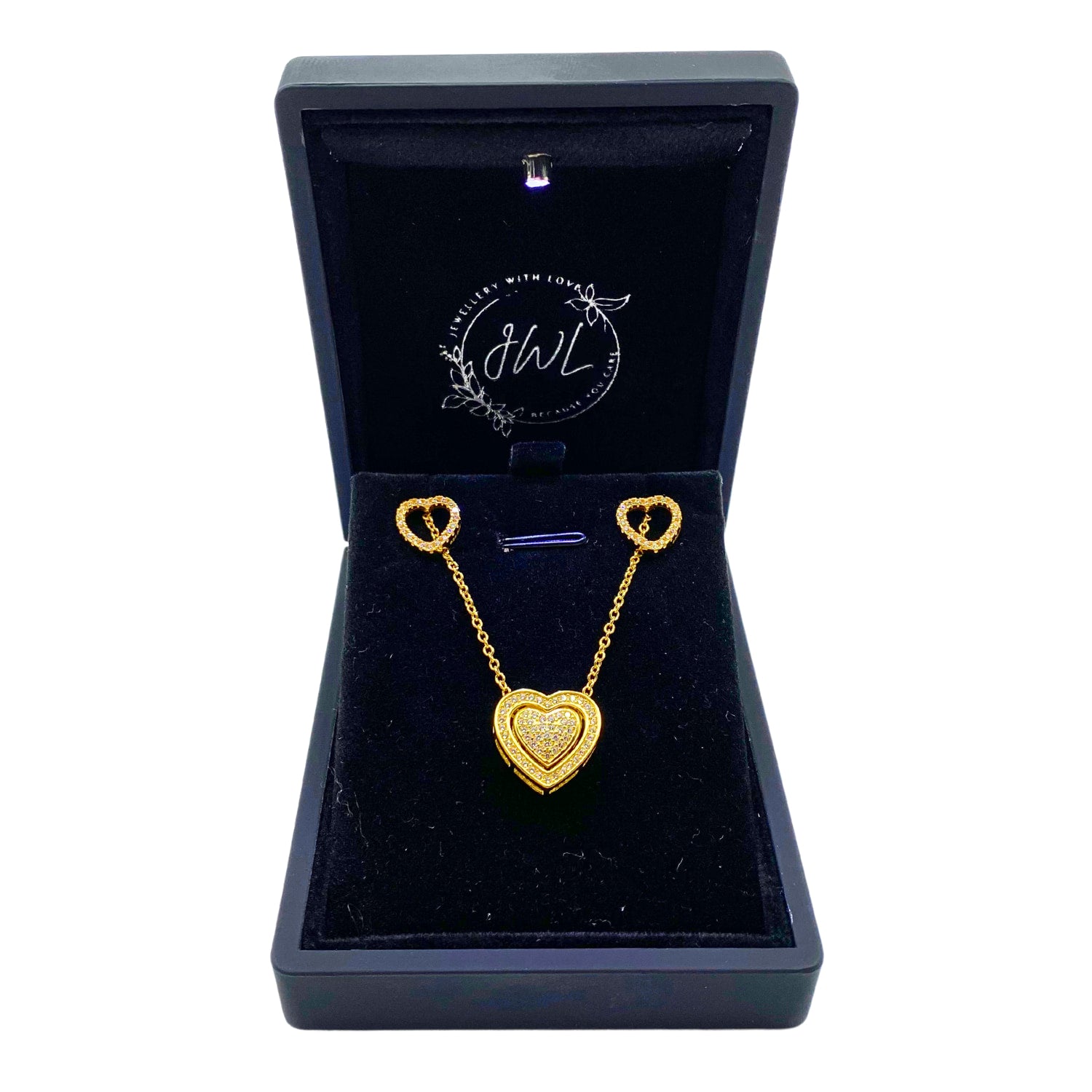 Trinity Gold Vermeil Love Heart Set - Necklace and Earrings - TrGoldSet