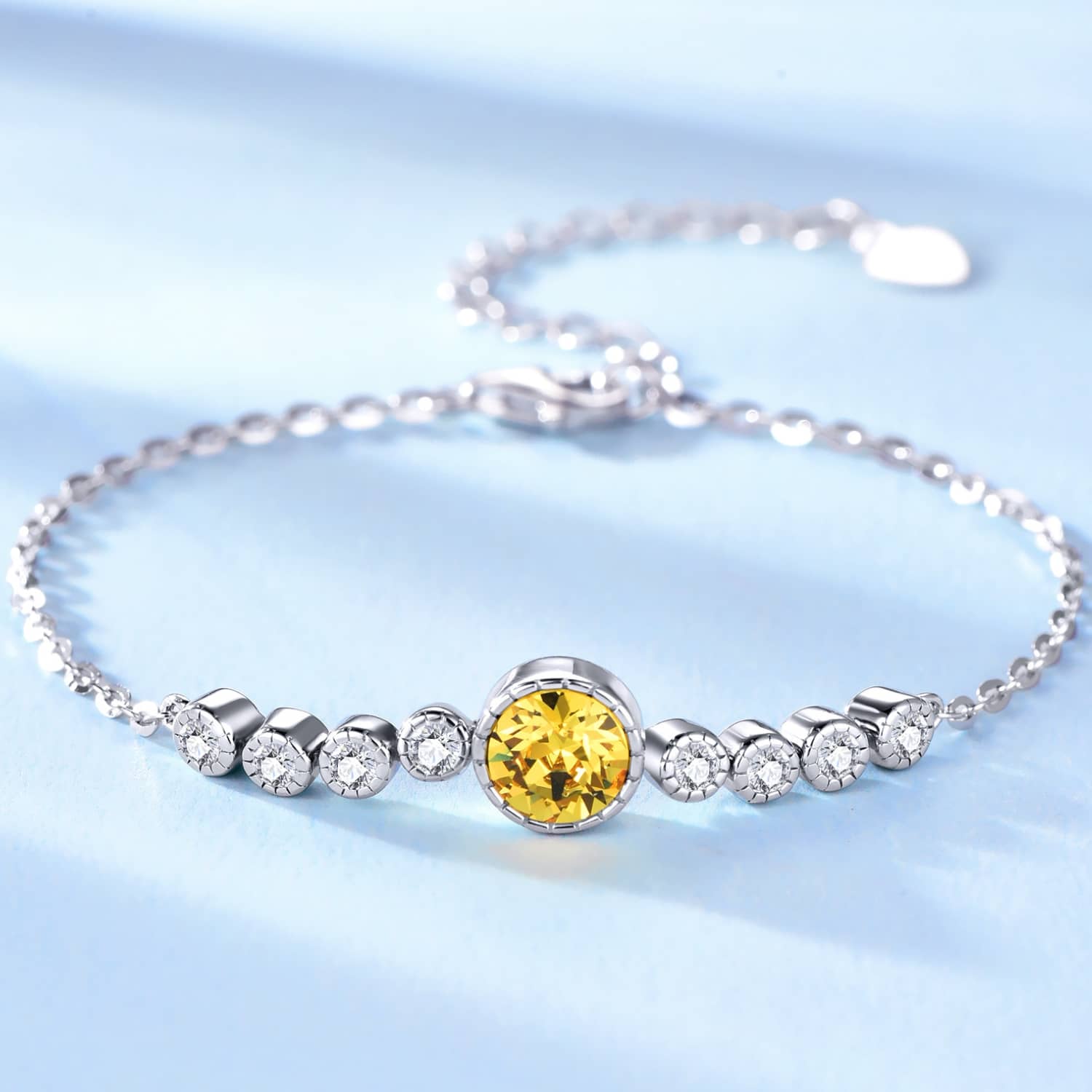 Round Citrine Yellow Chain Bracelet