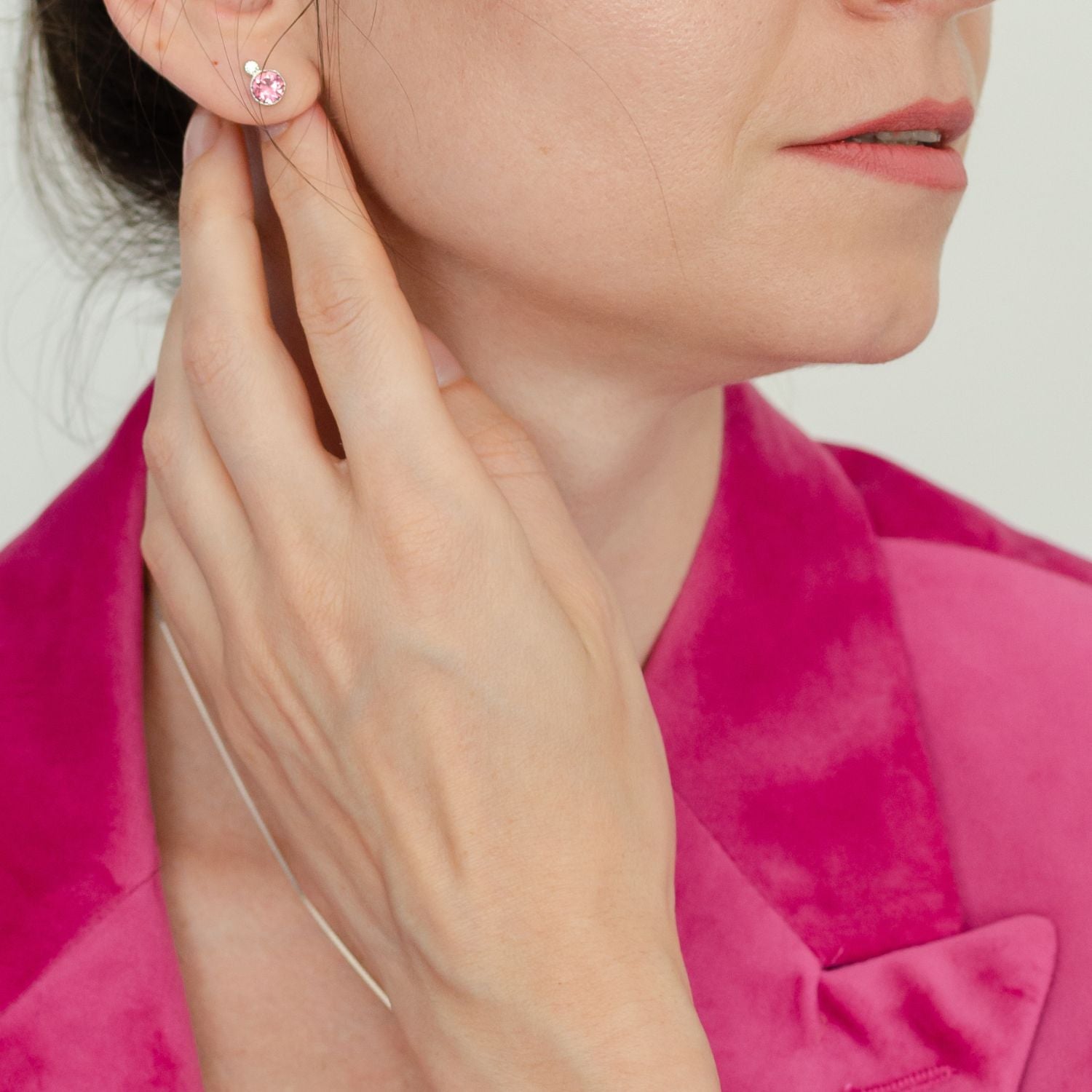 Classic Round Round Tourmaline Pink Austrian Crystal Solitaire Earrings