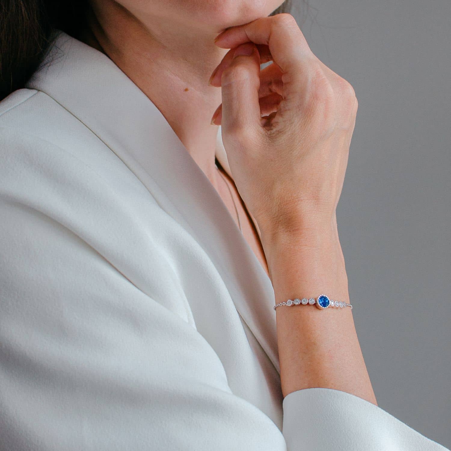 Round Sapphire Blue Chain Bracelet