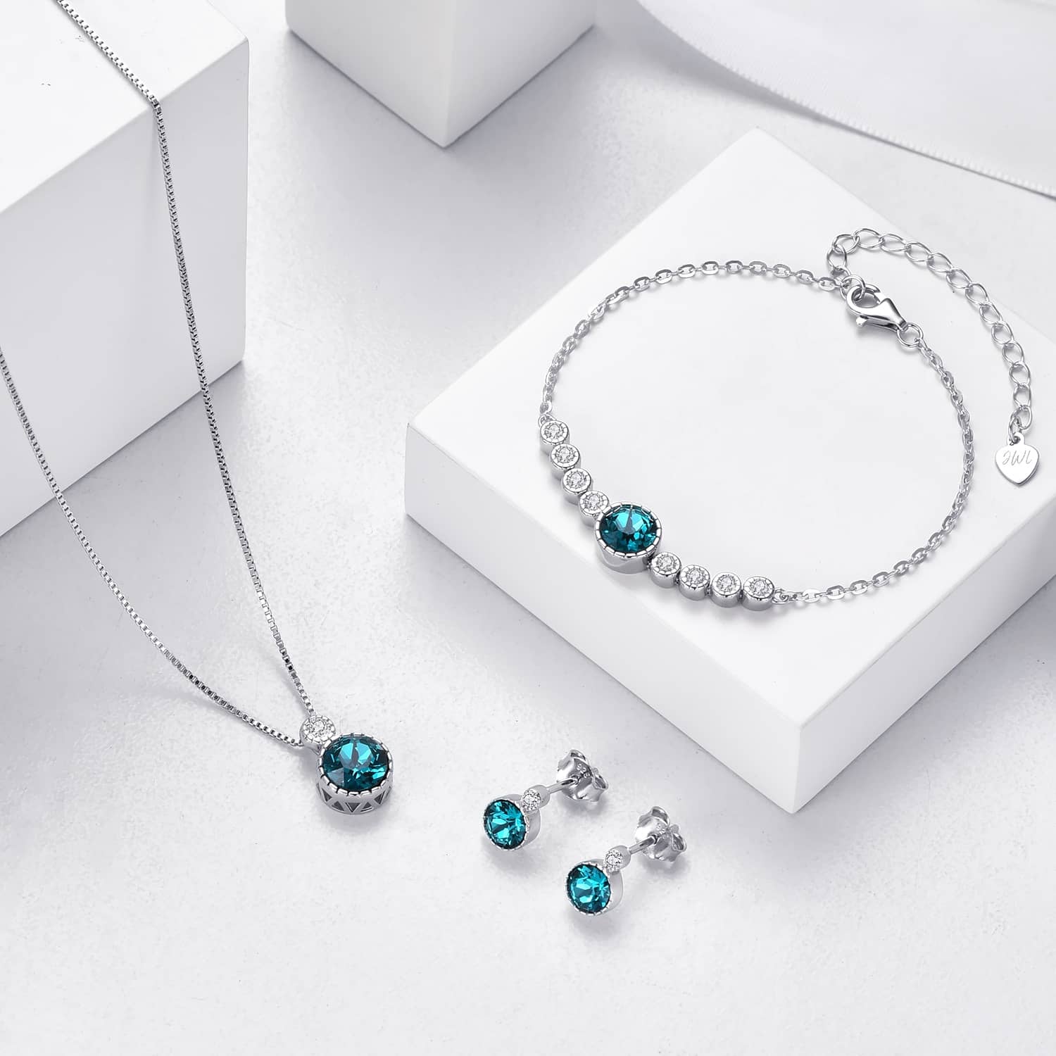 Classic Topaz Blue Colour Solitaire Jewellery Set with Austrian Crystals
