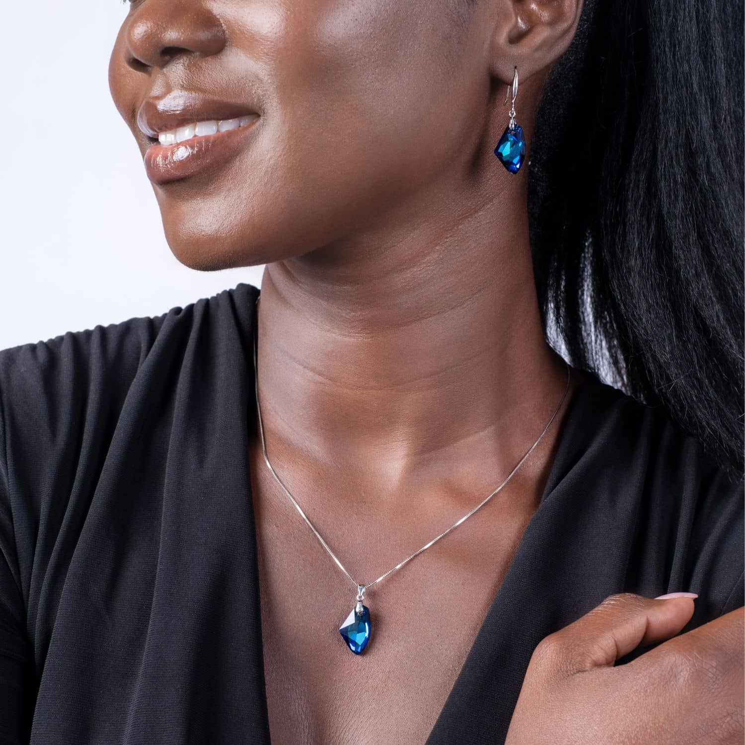 Shimmering Bermuda Blue Crystal Set - Necklace & Earrings - Made with Austrian Crystals