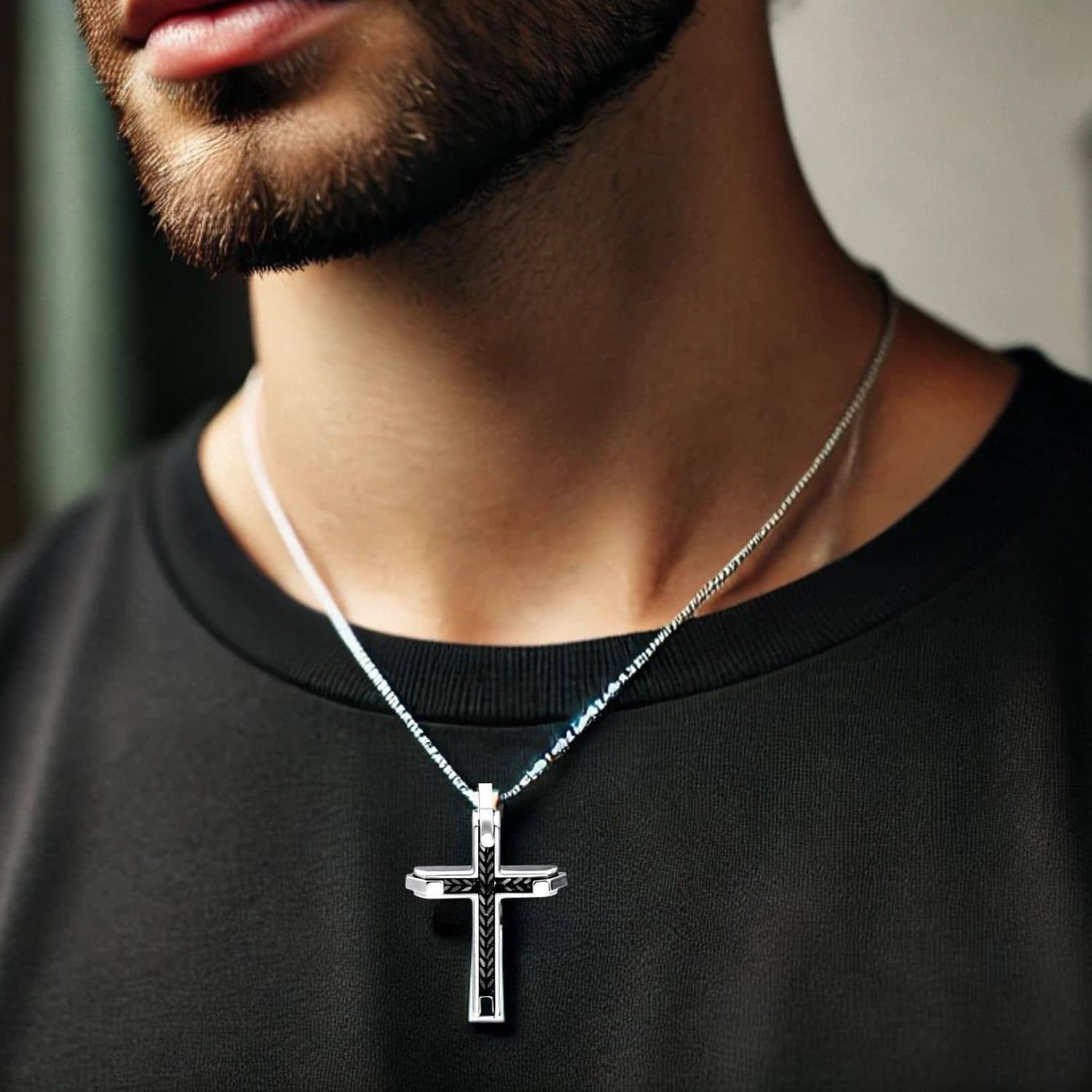 Sophisticated Herringbone Cross Pendant in Premium Stainless Steel