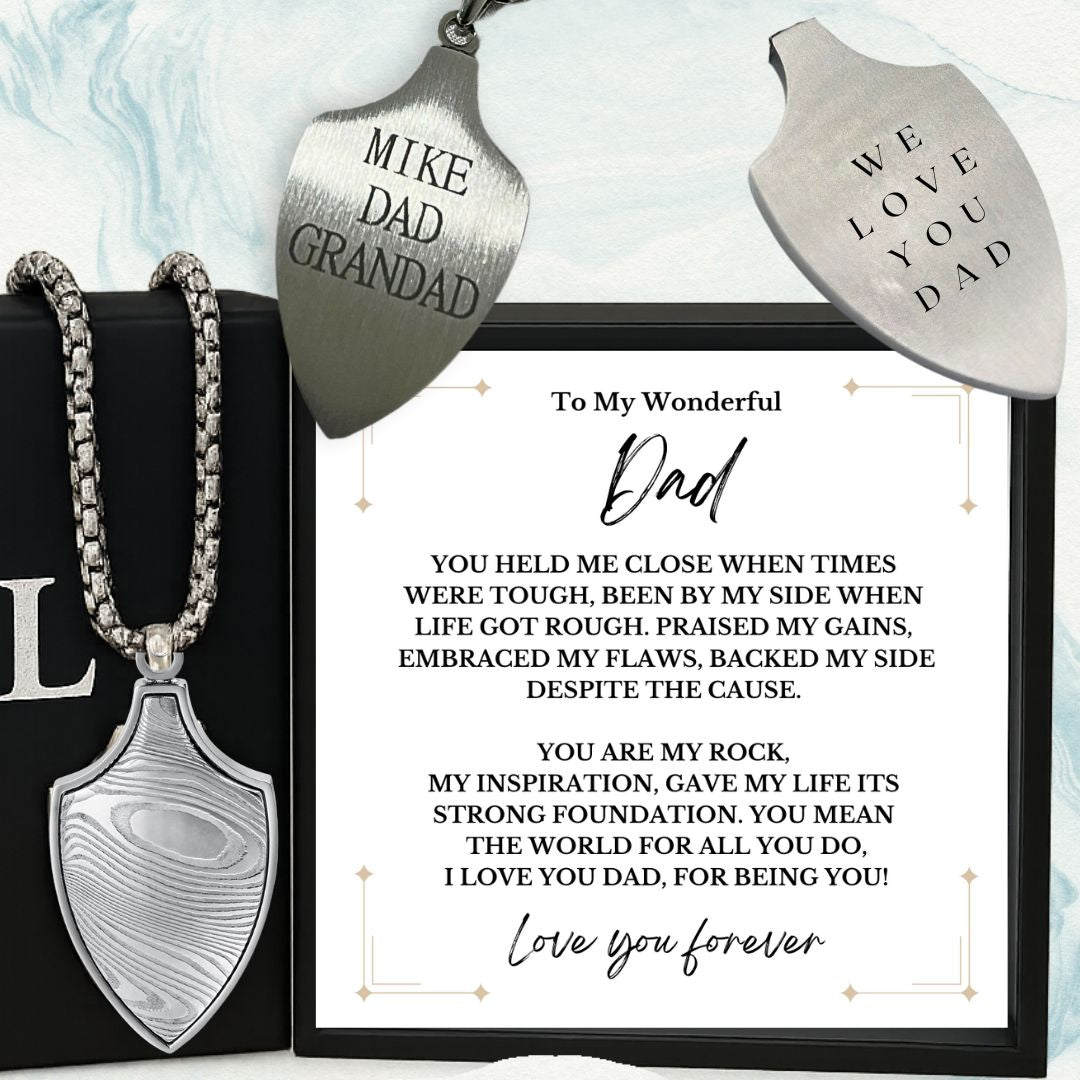 To My Wonderful Dad Damascus Shield Necklace