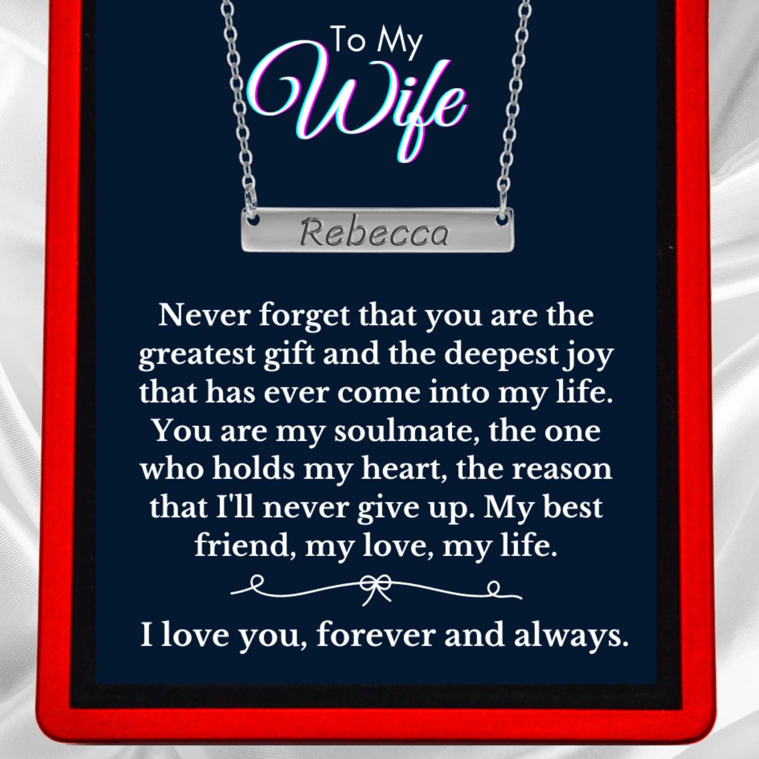 To My Wife - Personalised Horizon Bar Necklace With her Name Engraved - WF26