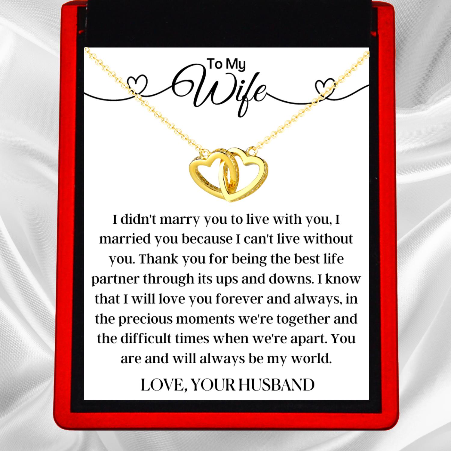 To My Wife 'Life Partner' - Interlocking Gold Vermeil Hearts Necklace WF21