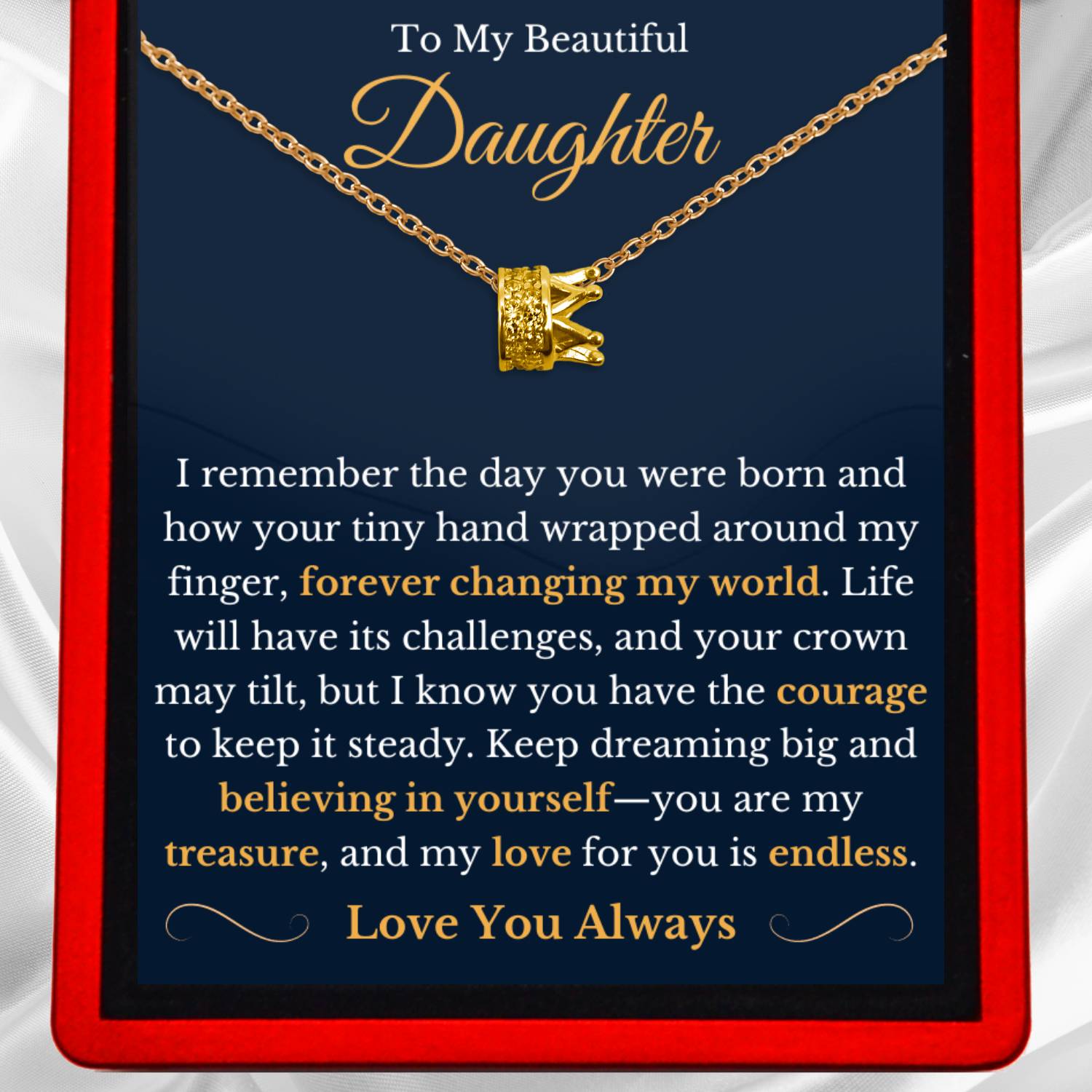 To My Daughter "Life's Journey" Crown Necklace - Gold Vermeil or Silver - dt61