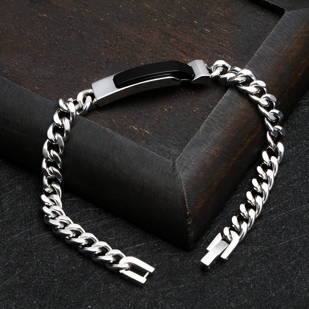 Obsidian-Black Curb-Chain Bracelet Steel or IP Gold