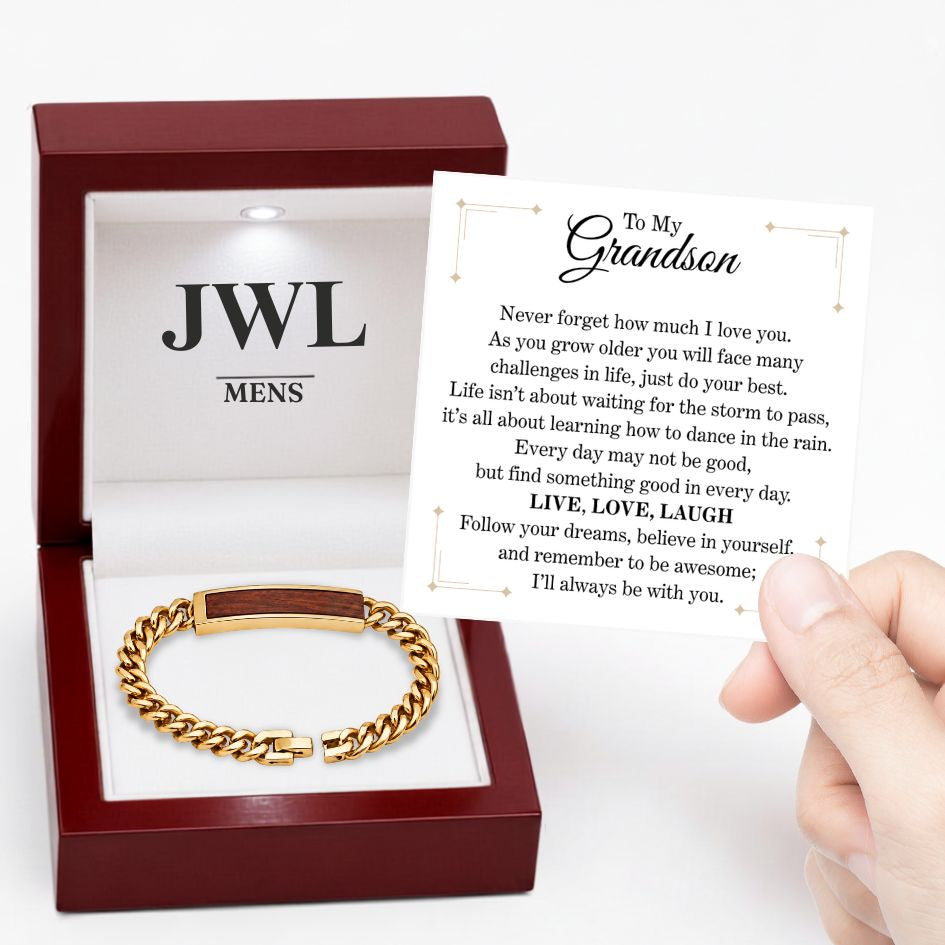 To My Grandson Golden/Steel Bubinga Bracelet BubGD2