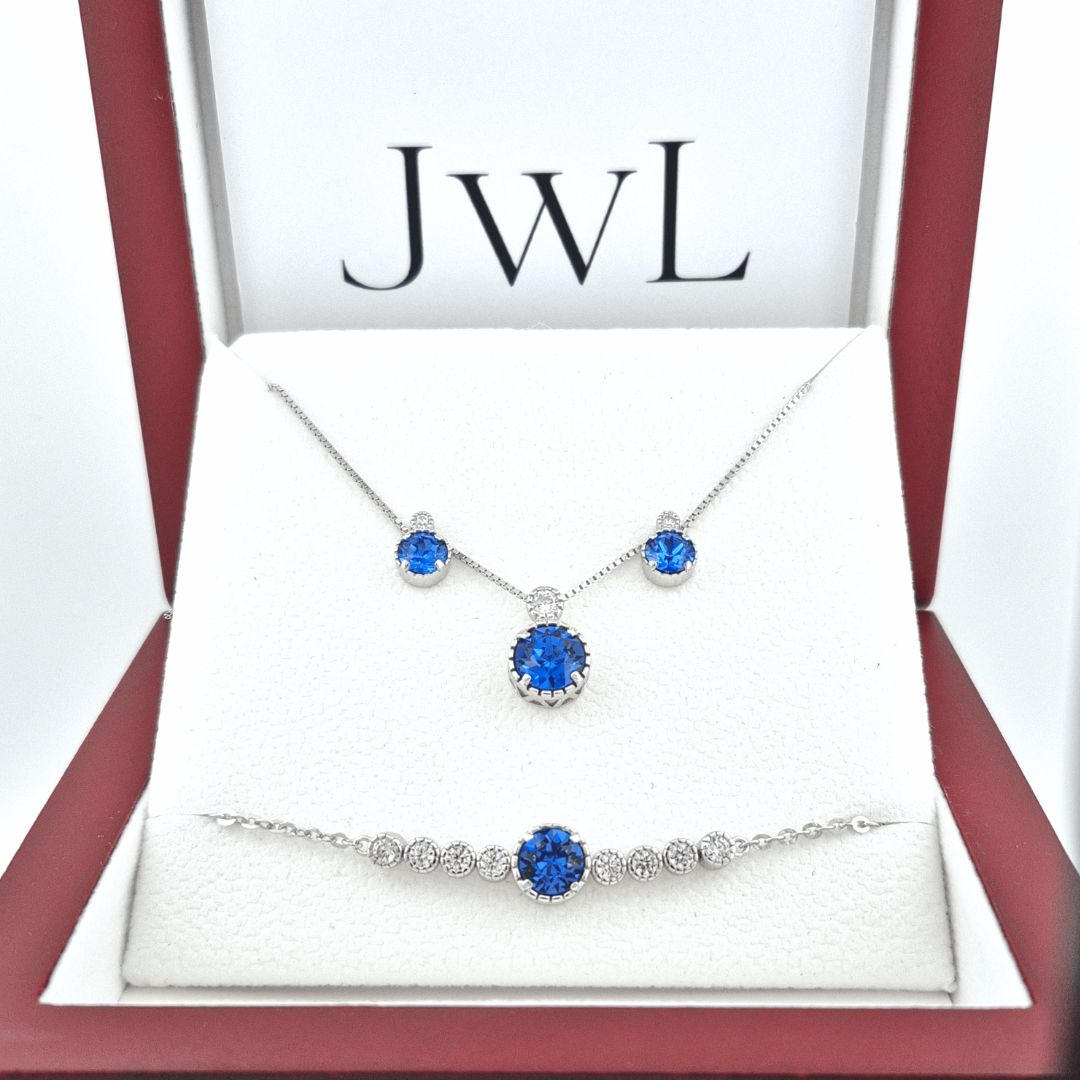 Blue sapphire birthstone crystal jewelry set