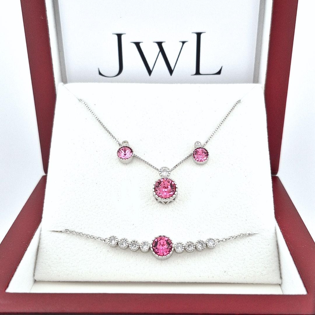 pink tourmaline birthstone crystal jewelry set