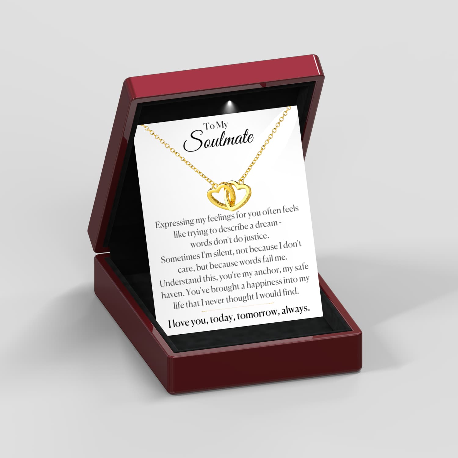 To My Soulmate 'My Safe Haven' - Interlocking Silver or Gold Vermeil Hearts Necklace ST20