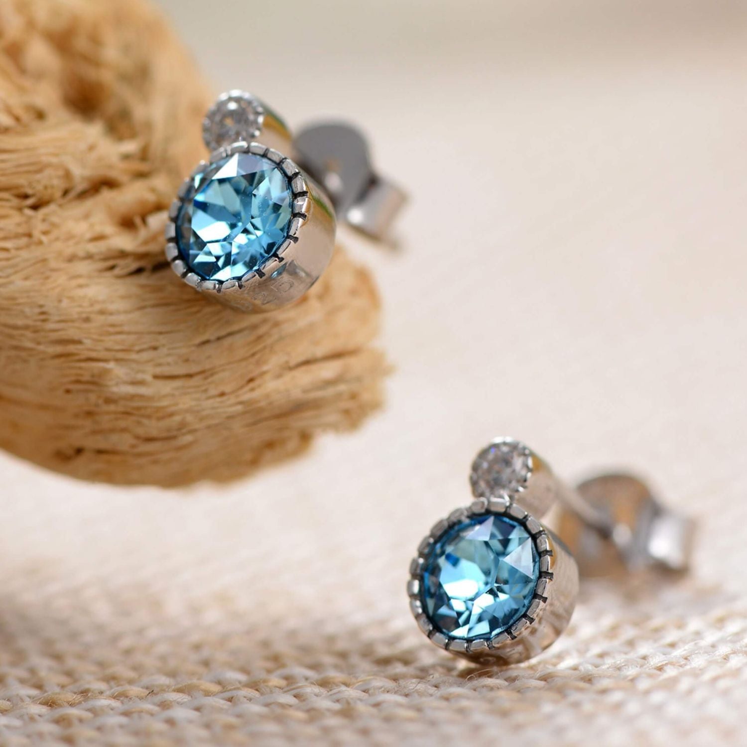 Classic Round Aquamarine Austrian Crystal Solitaire Earrings