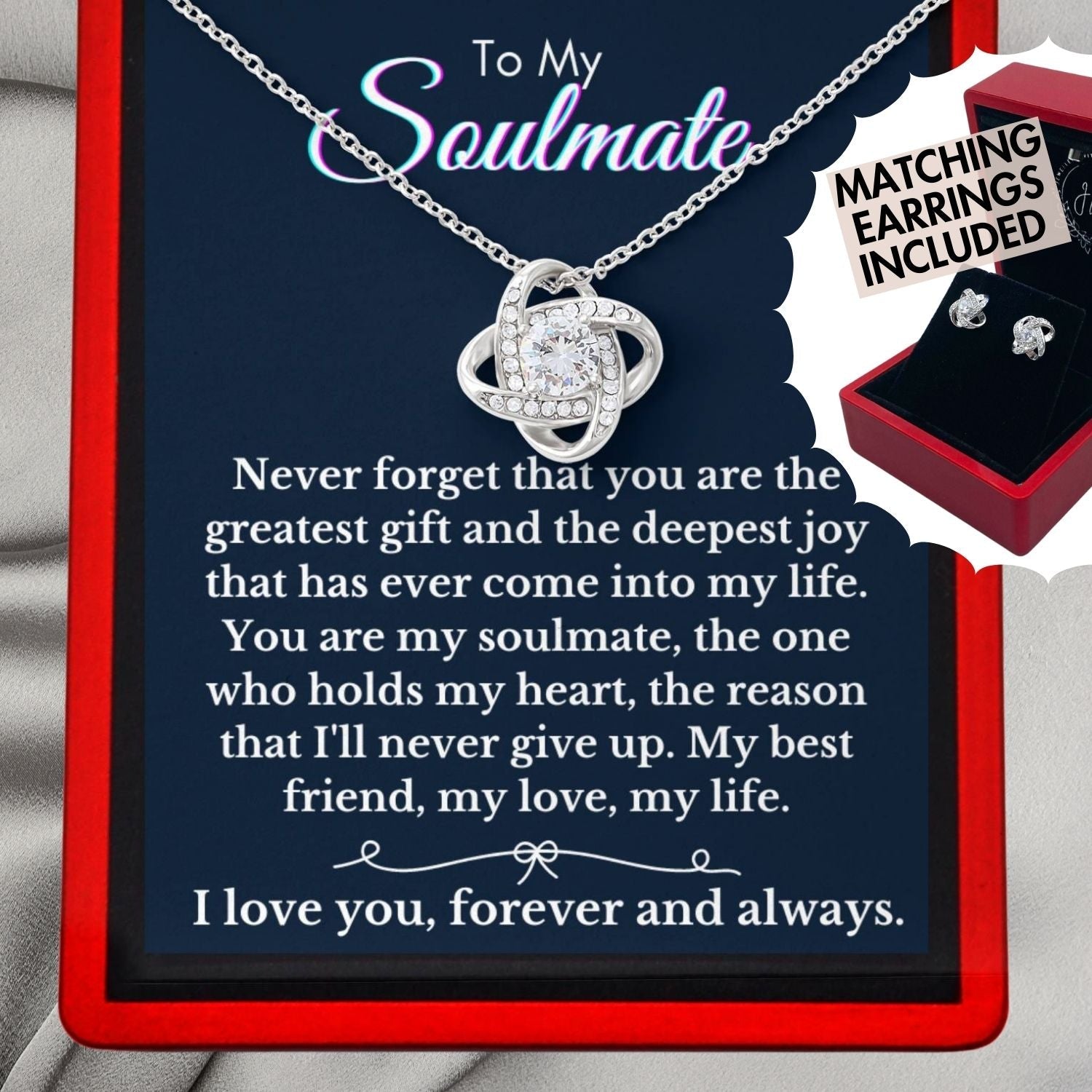 To My Soulmate 'Greatest Gift' Set Sterling Silver Knot Necklace and Earrings - ST23Set