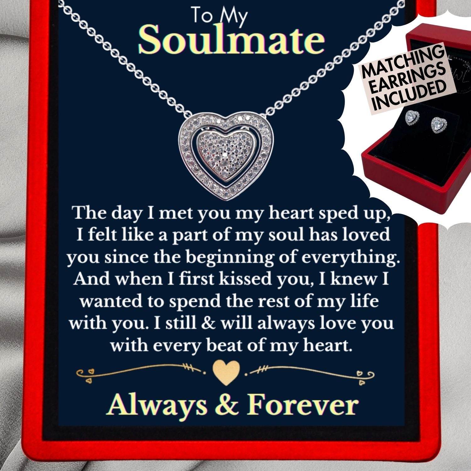 To My Soulmate 3in1 Necklace Earrings Set - Sterling Silver Trinity - ST2Set