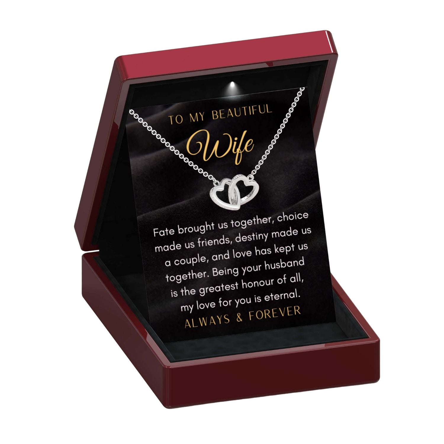 To My Wife 'Love is Eternal' - Interlocking Silver or Gold Vermeil Hearts Necklace WF13