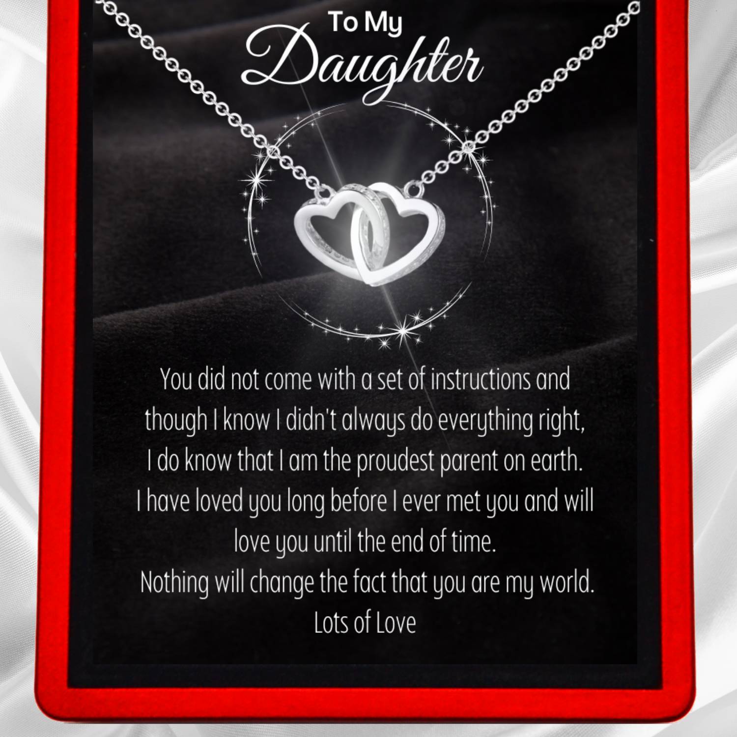 To My Daughter 'You are my World' - Interlocking Silver Hearts Necklace DT46