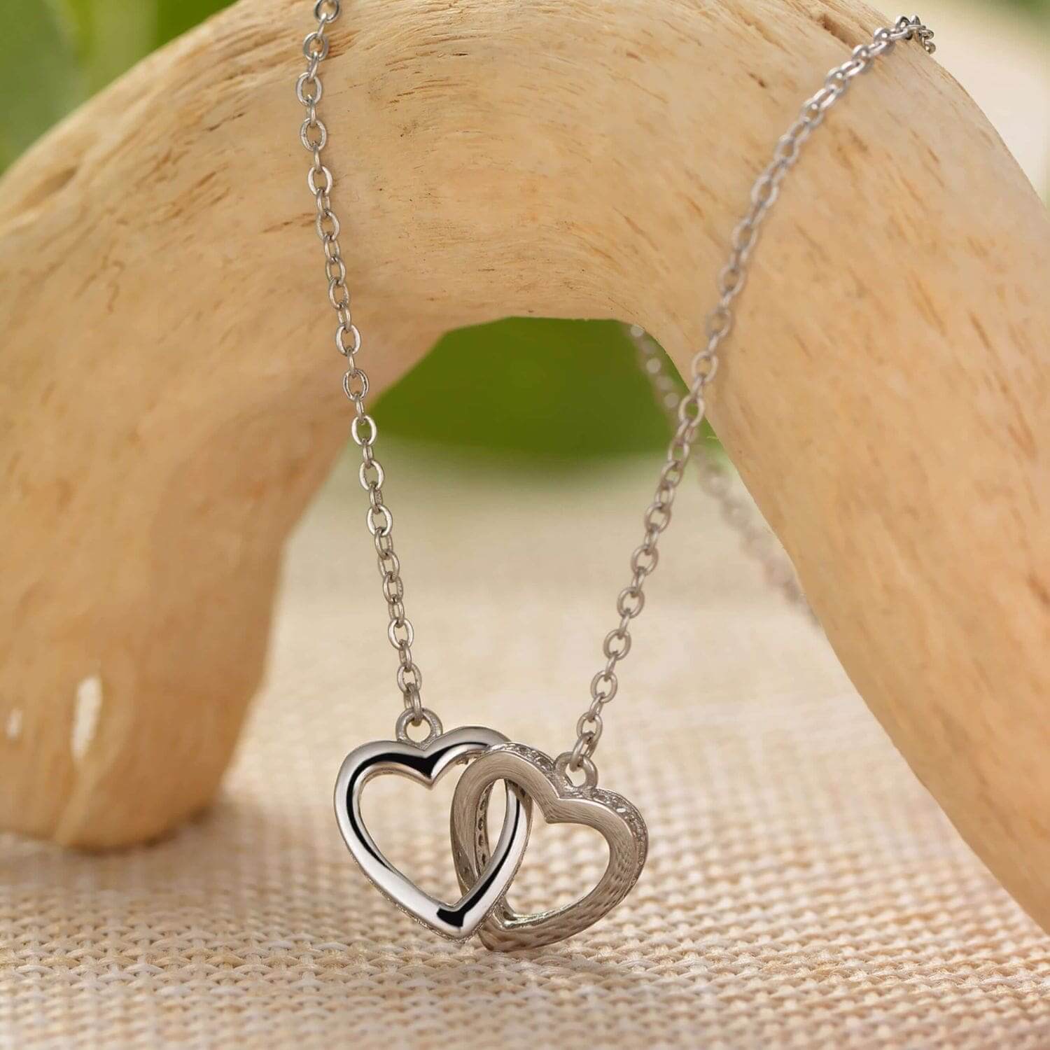 Interlocking Silver Hearts Necklace - Rhodium Finish