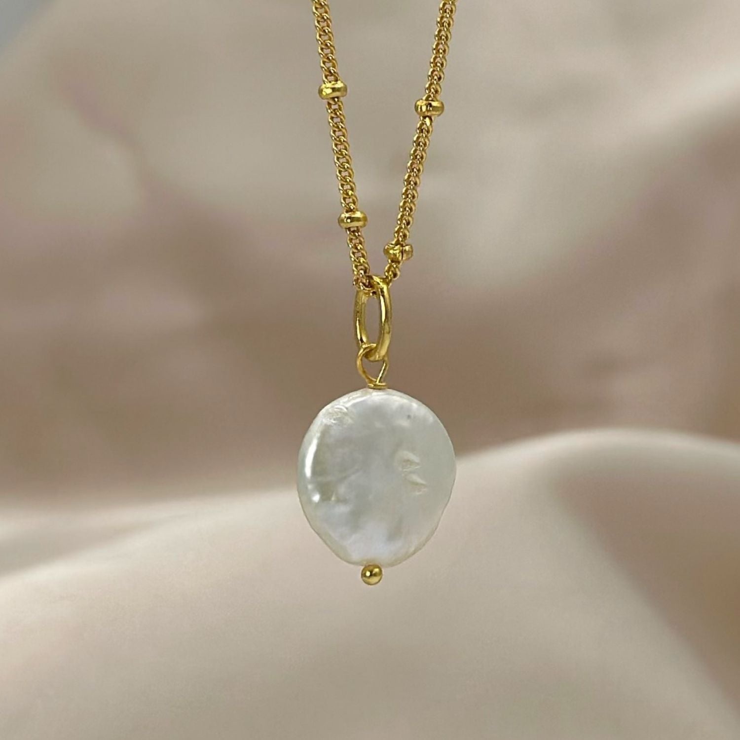 Flat Baroque Pearl Necklace in Gold Vermeil