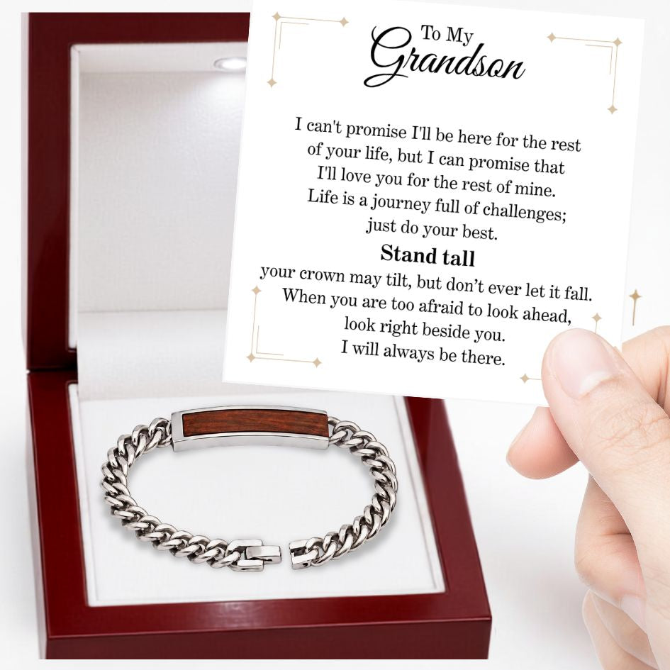 To My Grandson Golden/Steel Bubinga Bracelet BubGD3