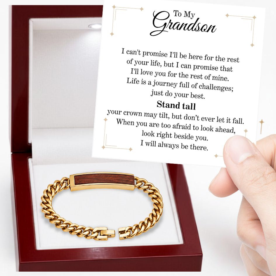 To My Grandson Golden/Steel Bubinga Bracelet BubGD3