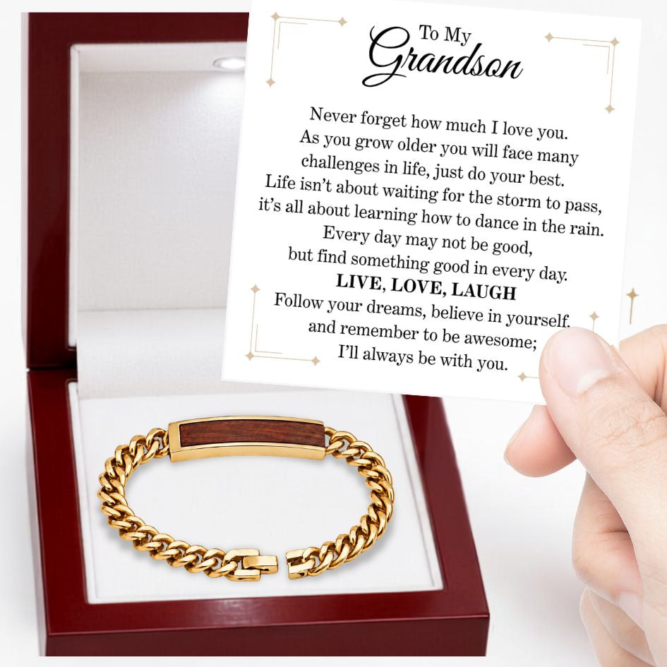 To My Grandson Golden/Steel Bubinga Bracelet BubGD2