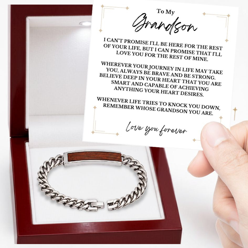 To My Grandson Golden/Steel Bubinga Bracelet BubGD1