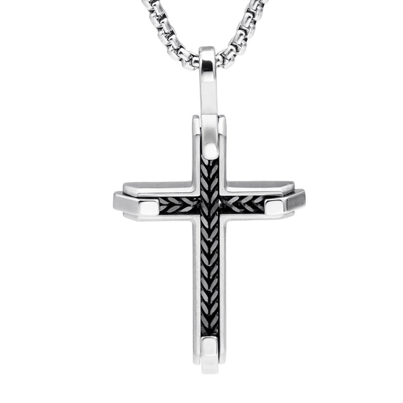 Sophisticated Herringbone Cross Pendant in Premium Stainless Steel